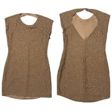 BEBE Women s Neutral Tan Beaded Open Back Cocktail Prom Short Mini Dress M