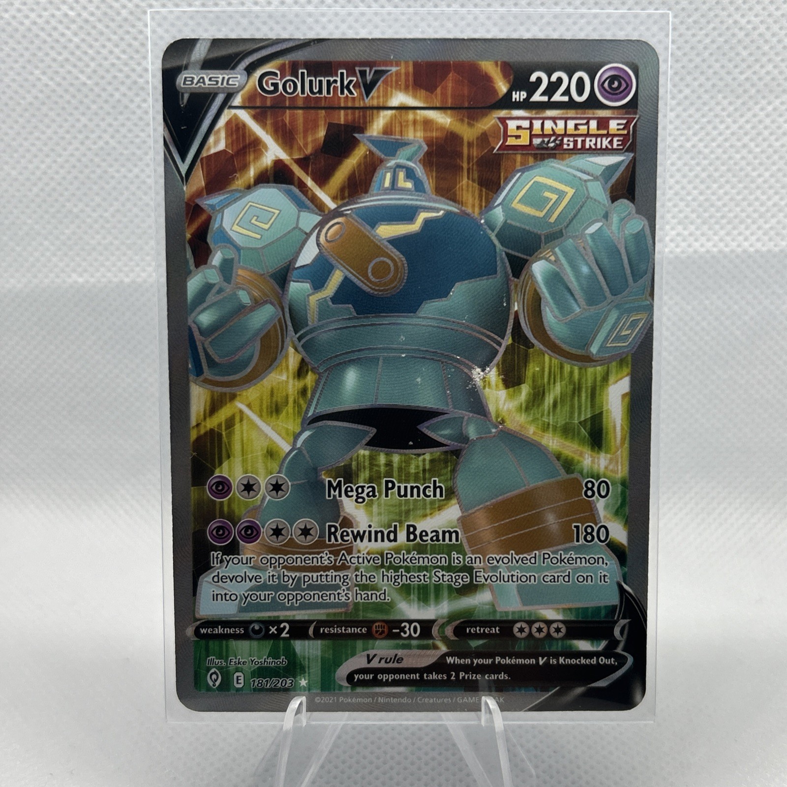 Pokemon Crimp Error Card-Full Art Golurk V Single Strike-Evolving Skies!!!