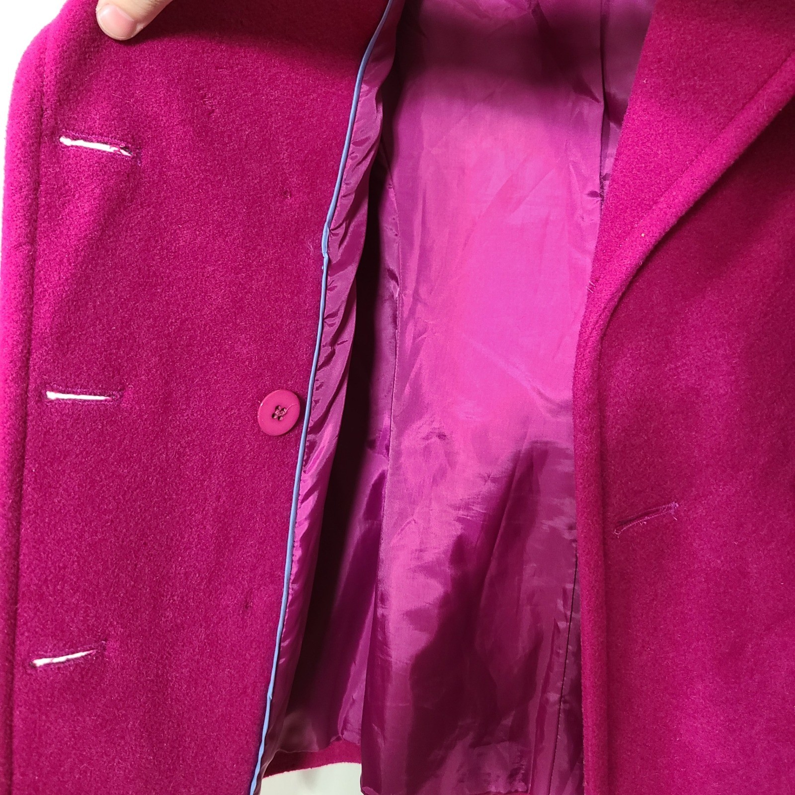 Tommy Hilfiger Pink Wool Blend Womens 8 Pea Coat Magenta Barbiecore Twee Flawed thumbnail 10