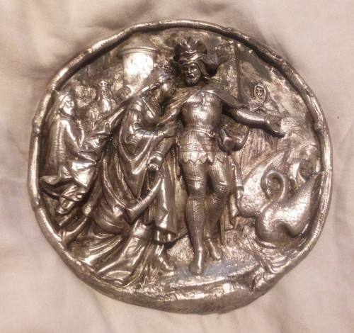 German Silver VICTORIAN ART NOUVEAU Antique Plate Picture or wall art  Signed