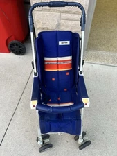 Vintage 80’s Aprica Japan Baby Stroller Blue Stripes Reversible Handle