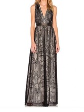 Alice And Olivia Sybil Maxi Gown With Lamb Leather Trim Waist Size 4