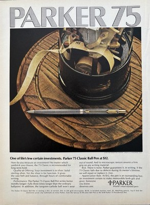 1973 Parker 75 Classic Ball Pen Original Vintage Advertisement Print Ad