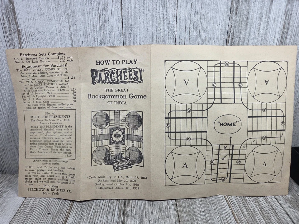 Vintage 1940's PARCHEESI Popular Edition Great Backgammon Game Selchow Righter  - Image 3 of 4