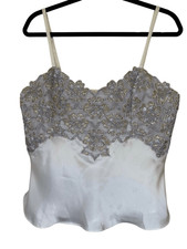 Vintage Victoria  s Secret Gold Label Camisole White Satin With Lace Size L Y2K