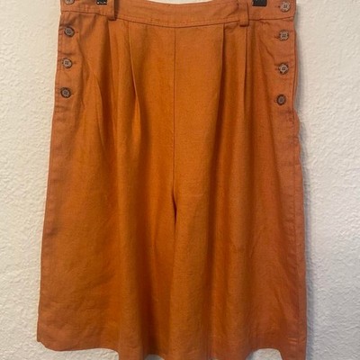 Vintage 100% Linen Gaucho Culottes Sailor Style Crop Wide Leg Boho Academia