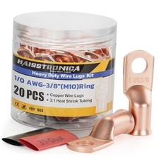 10pcs 1/0 AWG - 3/8" M10 Battery Cable 1/0 AWG- 3/8" M10 Ring Bare Copper