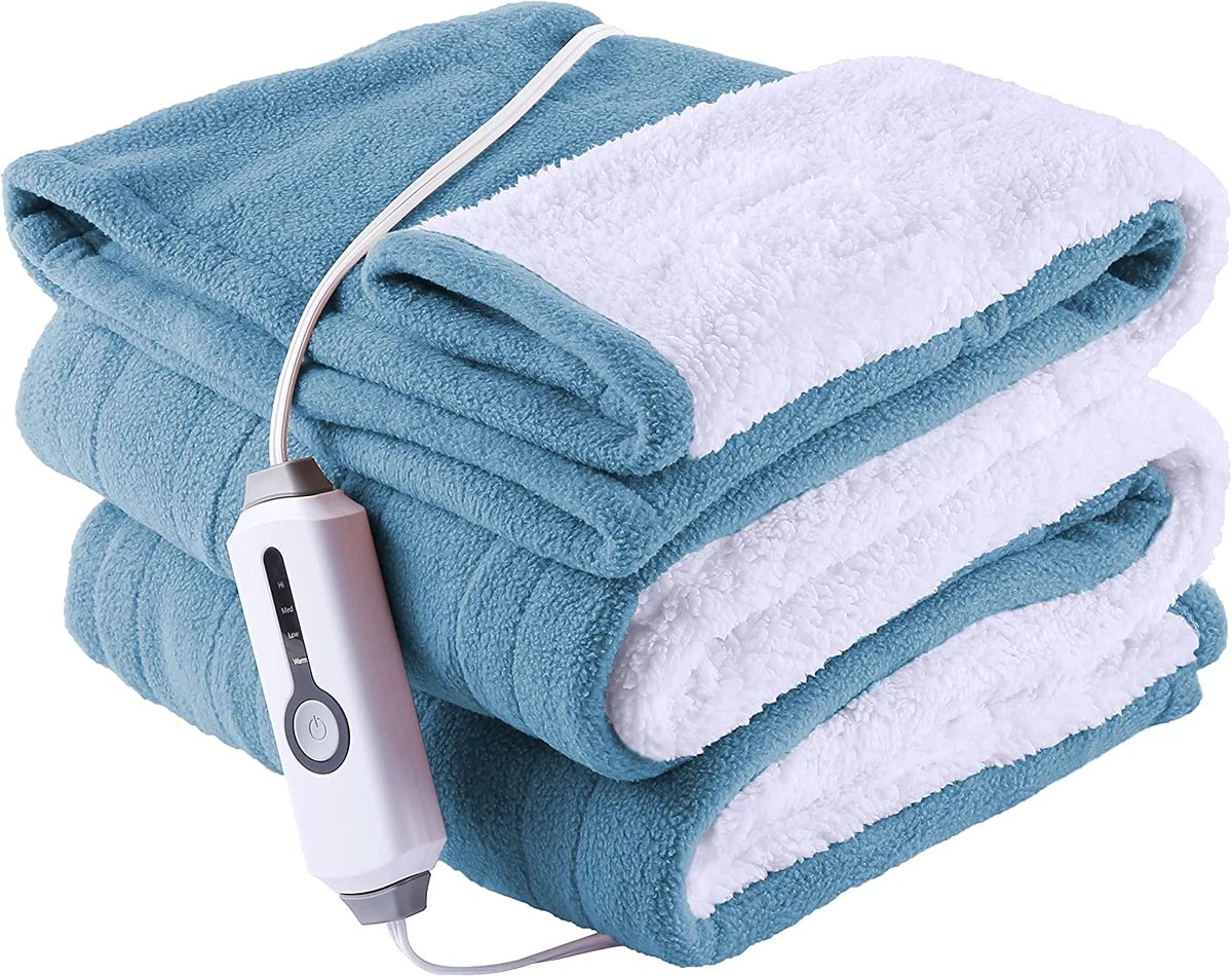 Heated Throw Blanket 50u0026#034;X60u0026#034; Comfortable Polar Fleece u0026amp;  Sherpa Soft Warming Heat | eBay