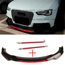 For Audi A3 A4 A5 A6 Front Bumper Lip Spoiler Splitter + Strut Rods Black Red