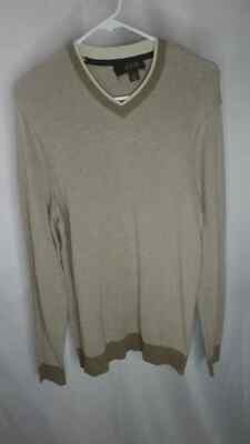 Tasso Elba Mens V-Neck Casual Cotton Sweater Rye Heather Long Sleeve Small *NEW*