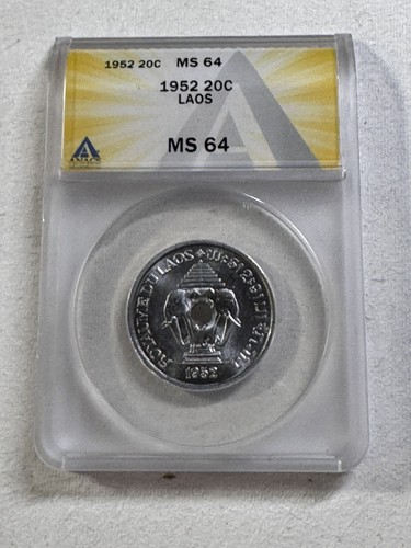 1952 Laos 20 Cents Graded MS 64 by ANACS - Picture 4 of 8