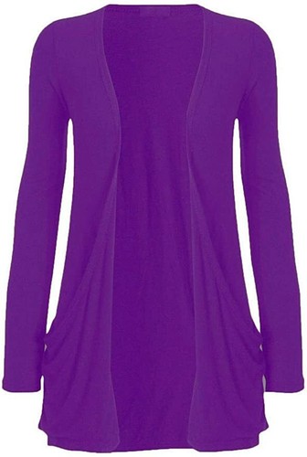 Women Long Sleeve Pocket Cardigan Ladies Open Front Boyfriend Plain Cardigan Top - Picture 17 of 25