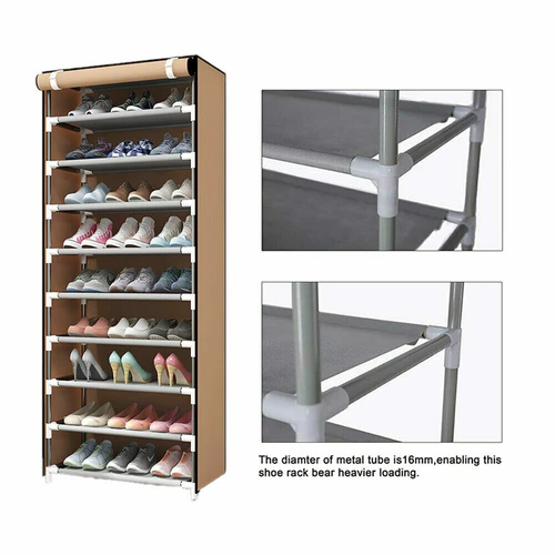 Schuhregal 10 Schichten 9 Regal Schuhe Stand Schrank Aufbewahrung Organizer Staubdicht - Bild 2 von 18