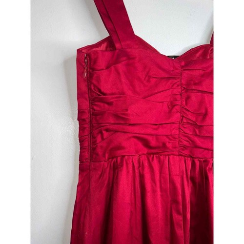 Express Damen Satin Fit & Flare Minikleid Gr. 6 ärmellos gerruchtet ROT Valentinstag - Bild 5 von 6