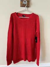 NWT ana A New Approach Size XL Red Sweater Open Knit Cotton Blend