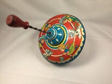 VINTAGE SPINNING TOP OHIO ART TIN TOY LITHO CUTE COWBOY COWGIRL USA MADE WORKS