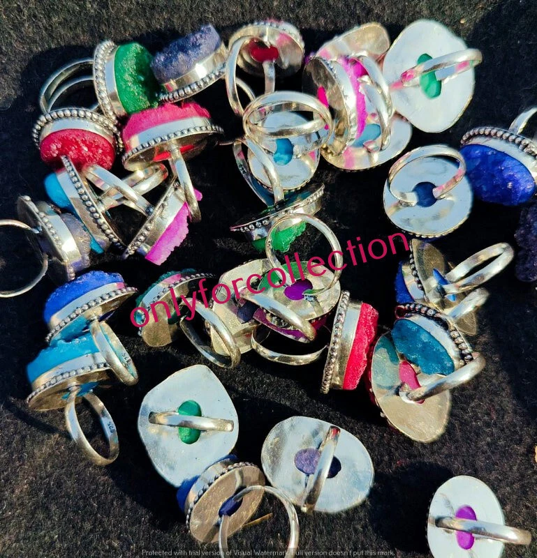 Lote de 10 anillos de diseño enchapados en plata de ley 925 piedras preciosas druzy de titanio de invierno Foto 4 de 4