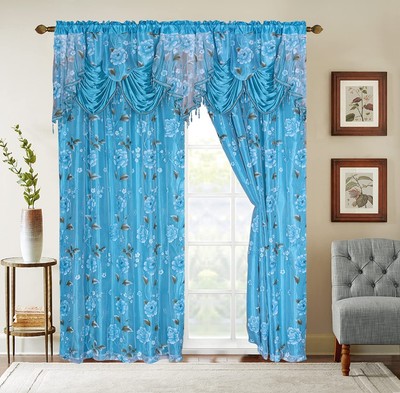 GLORY RUGS Flower Curtain Window Panel Set Luxury Curtains with Attached Vala...