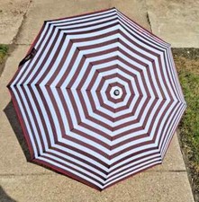 Henri Bendel Compact Collapsible Umbrella Brown White Pink