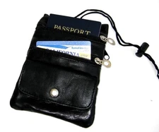 Set of 4 Passport Genuine Leather ID Card Holder Travel Zip Lanyard Neck Pouch