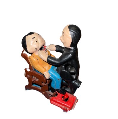 Vintage Cast Iron The Dentist Chair/Pulling Teeth Mechanical Bank Works great!