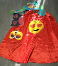 boys girls RED SATIN REVERSIBLE EMOJI HALLOWEEN CAPE COSTUME EYE MASK 3 PC 1 SIZ