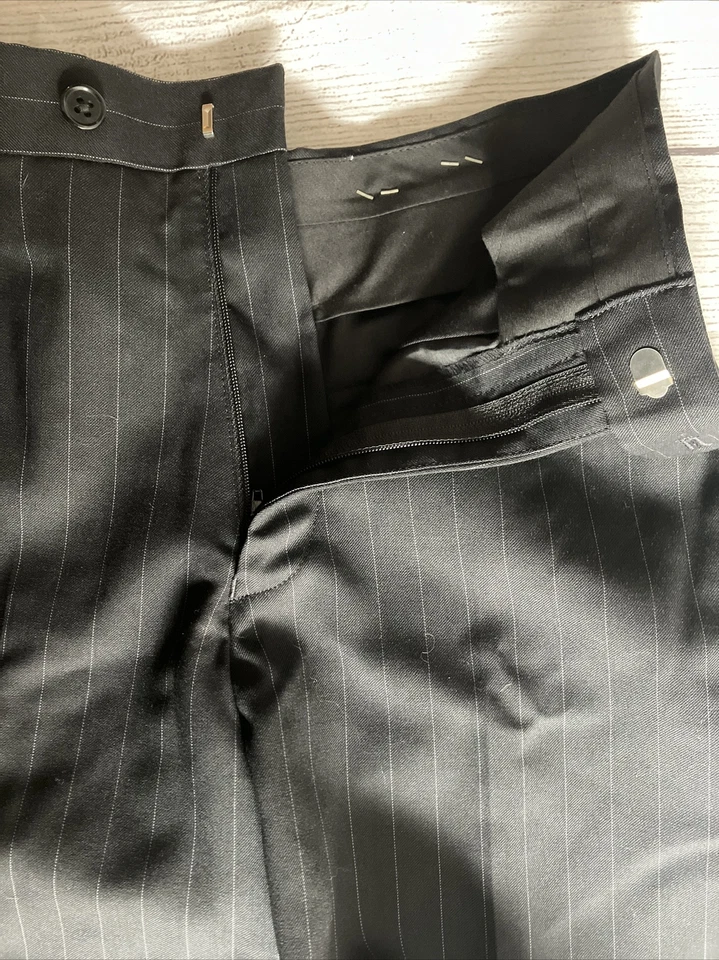 Pantalones de vestir a rayas negros con frente plano de lana Joseph Abboud 10R nuevos con etiquetas para niños Foto 4 de 4