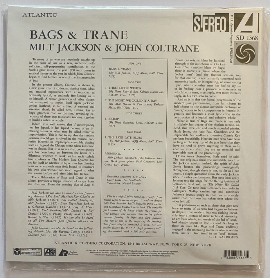 Analogue Milt Jackson And John Coltrane Bags and Trane Vinyl Reissue New Sealed - Image 2 of 4