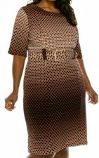 ILE New York Belted Sheath Day Dress Size 14 16 Black Brown Polka Dot NWT $79.99