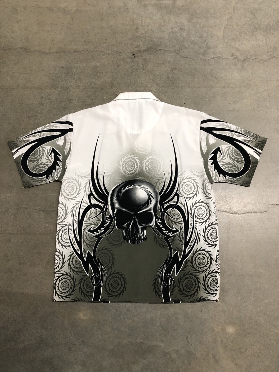 Vintage Y2K Dragonfly Skull Tribal Button Down Metal Rage Shirt