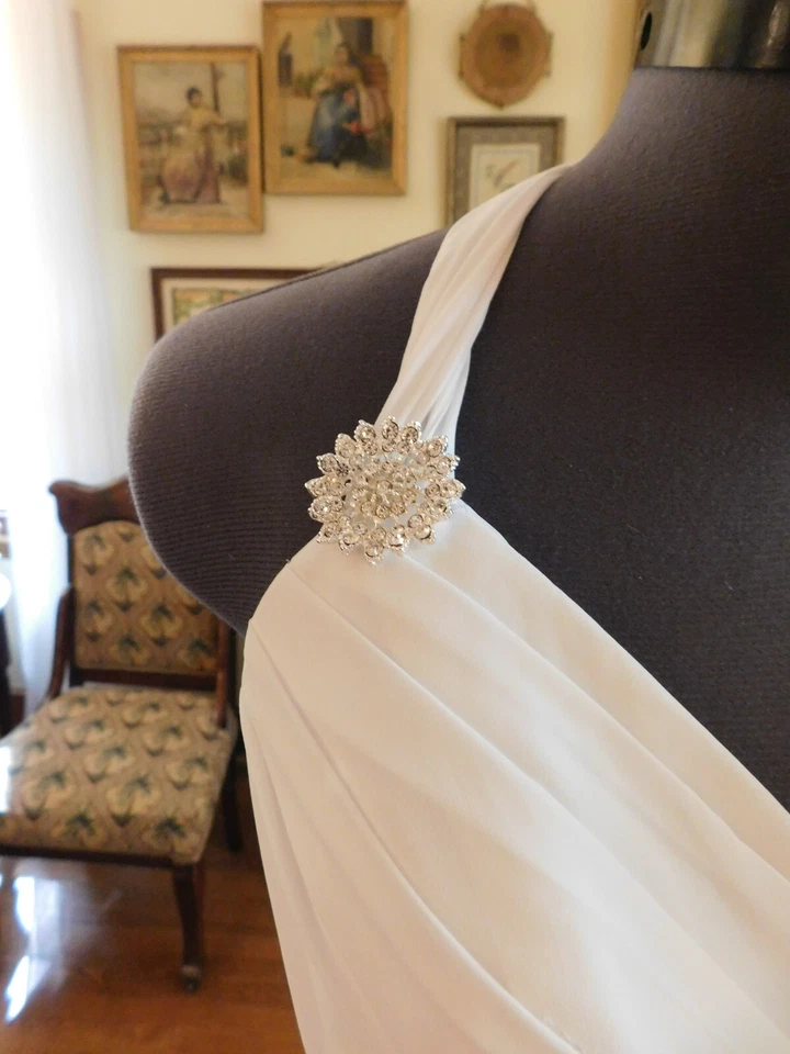 HERMOSO VESTIDO DE NOVIA AJUSTADO LÍNEA A BLANCO ACANALADO CORPIÑO ORGANZA S 4 Foto 3 de 4