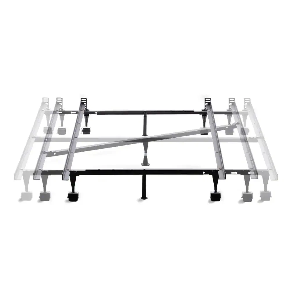 Brookside Adjustable Metal Bed Frame w Center Support Rug Rollers Twin Queen