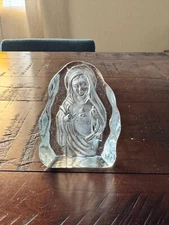 Clear Glass Virgin Mary Figurine With Sacred Heart Religious Sculpture Crystal