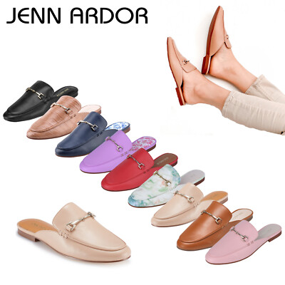 Womens Flat Mules Buckle Pointed Toe Backless Slip on Slides PU