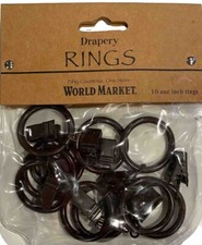 10 WORLD MARKET Brown Metal Clip Curtain Drapery Rings for rods 1" or less