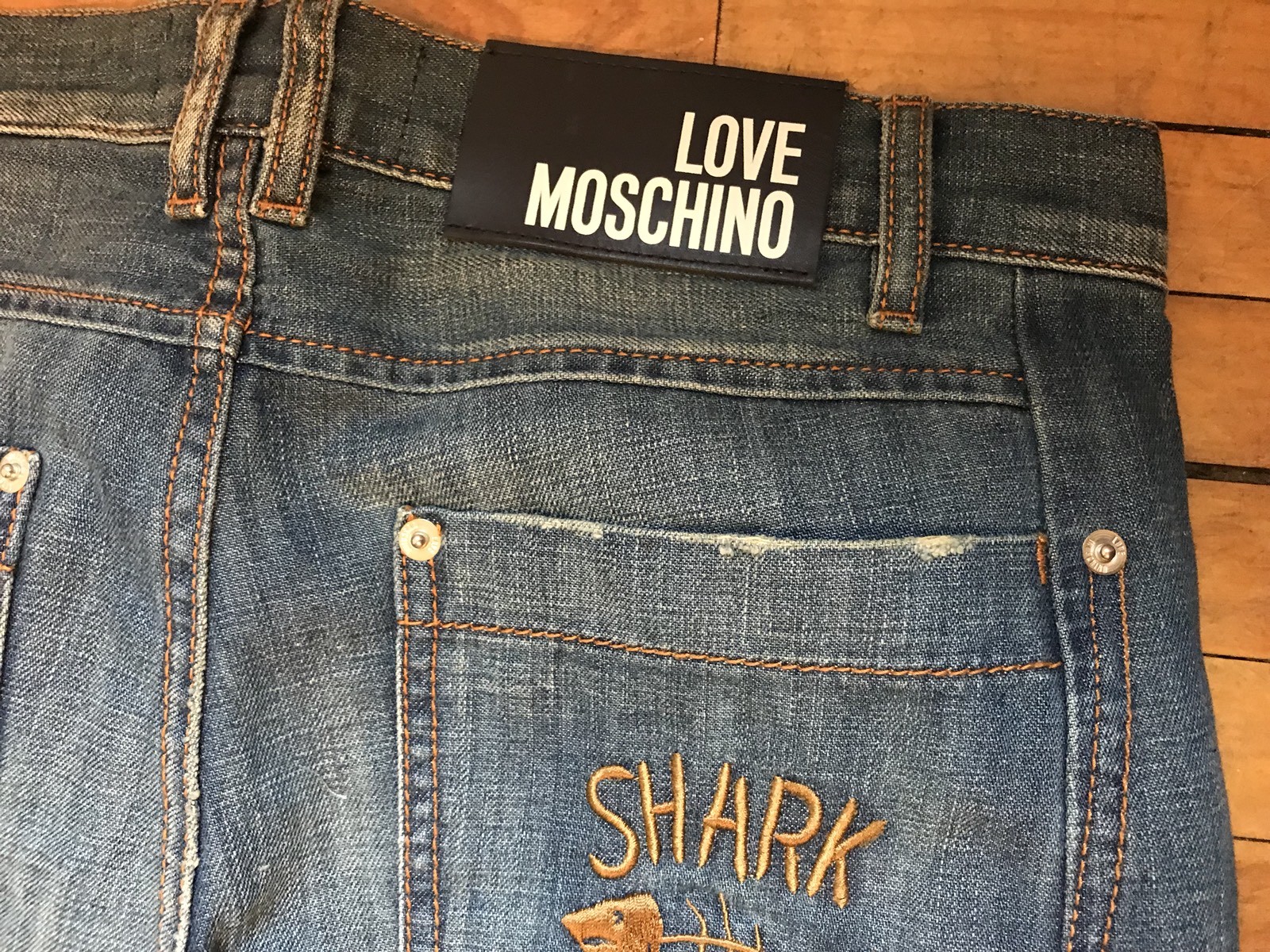 LOVE MOSCHINO SHARK & CHIPS WASH BLUE DENIM SKINNY JEANS S 48 31 CAIPIRINA image 10