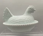 Vintage Indiana Glass Hen On Nest Milk Glass Dish