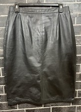 VTG 90s Y2K Jacqueline Ferrar Black Leather Pencil Skirt 12 Pleated Split