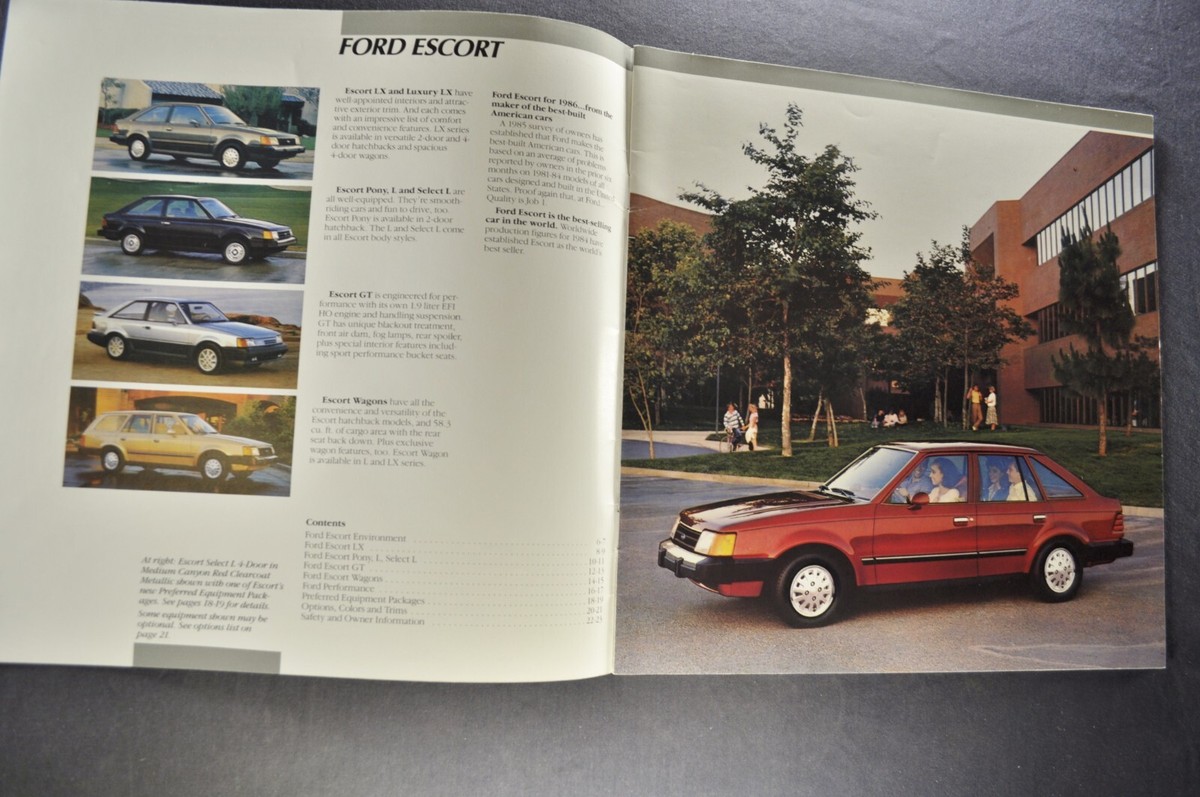 1986 Ford Escort Catalog Brochure LX GT Hatchback Wagon Nice