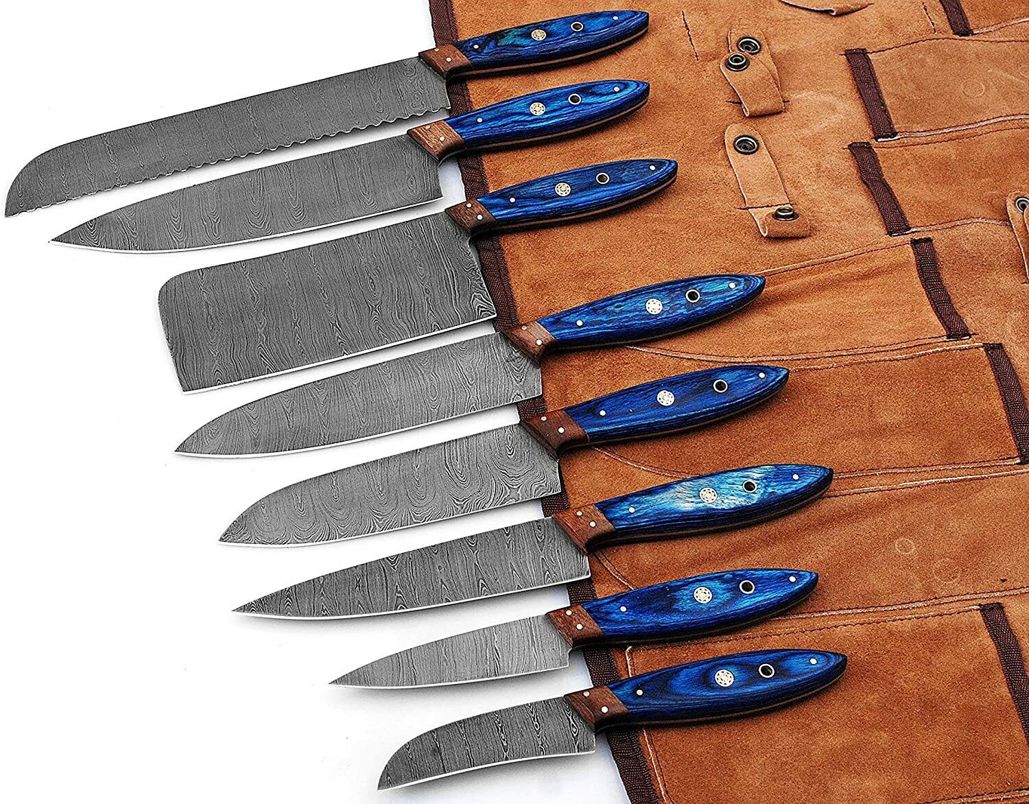 Professional Kitchen Knives Custom Made Damascus Steel 8 pcs of Professional set
