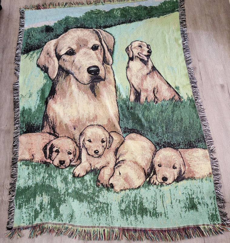 Vintage Golden Retriever Dog Puppies Woven Tapestry- 62" x 47"