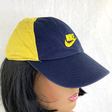 Nike Baseball Cap Child Size Sport Adjustable Back Yellow Navy Embroidered Logo
