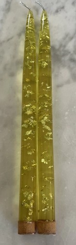 Vintage Yellow Lucite Candle Sticks Set 2 Silver Flake 11.5” x 3/4” Made CA USA