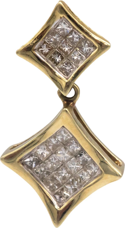 Brincos pendurados de ouro amarelo 14k com gota de diamante corte princesa VS 1,0 CTW - Imagem 2 de 4