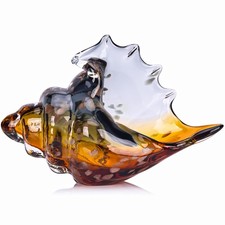 LCCCK Sea Glass Art Figurines Hand Blown Conch Shell Sculpture, Gray Sea Glass D