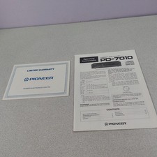 Pioneer PD-7010 Compact Disc Player Operating Manual ONLY Warranty Papers READ