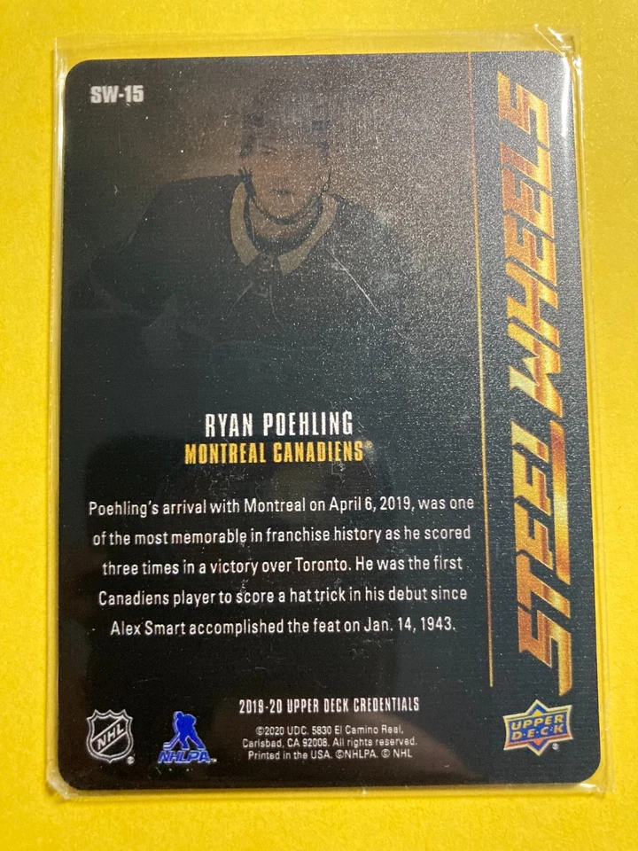 2019-20 Upper Deck Credentials Steel Wheels Gold #SW-15 Ryan Poehling RC 80/99 - Image 2 of 2