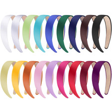 SIQUK 18 Pieces Satin Headbands 1 Inch Wide Non-Slip Headband Colorful DIY Headb
