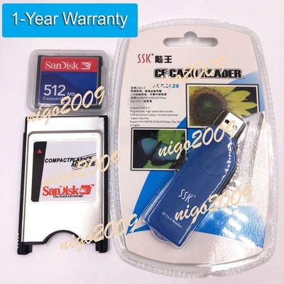 512MB Compact     Card CF Card +PCMCIA Adapter+SSK USB2.0 reader   #xh