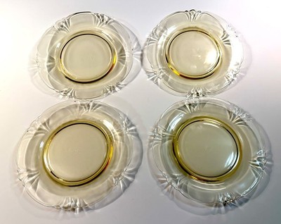Vintage Set 4 HEISEY Empress? Sahara Light Yellow Glass Salad Plates 8  D